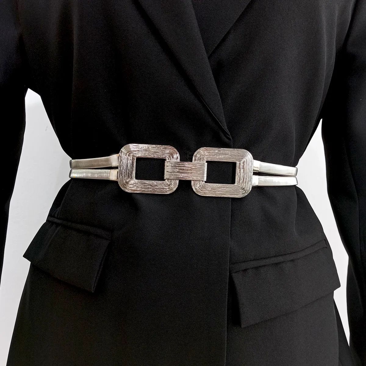 KAST PE - Cinturon de diseñador correa elastico Modelo Celile - PLATEADO