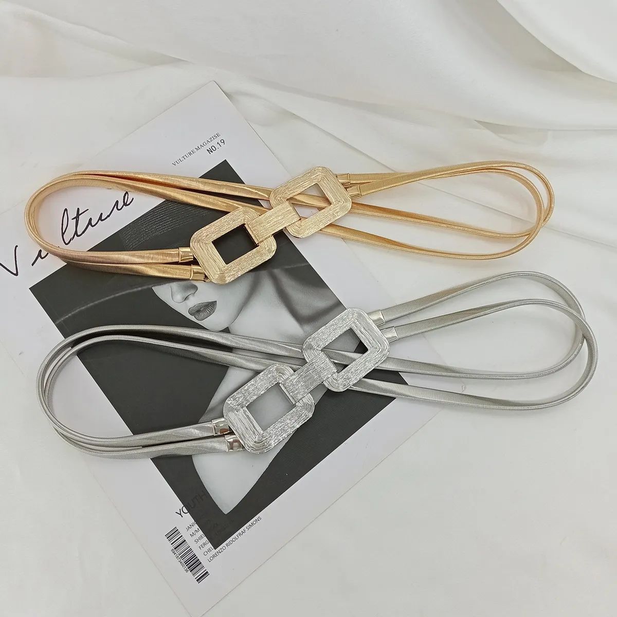 KAST PE - Cinturon de diseñador correa elastico Modelo Celile - PLATEADO