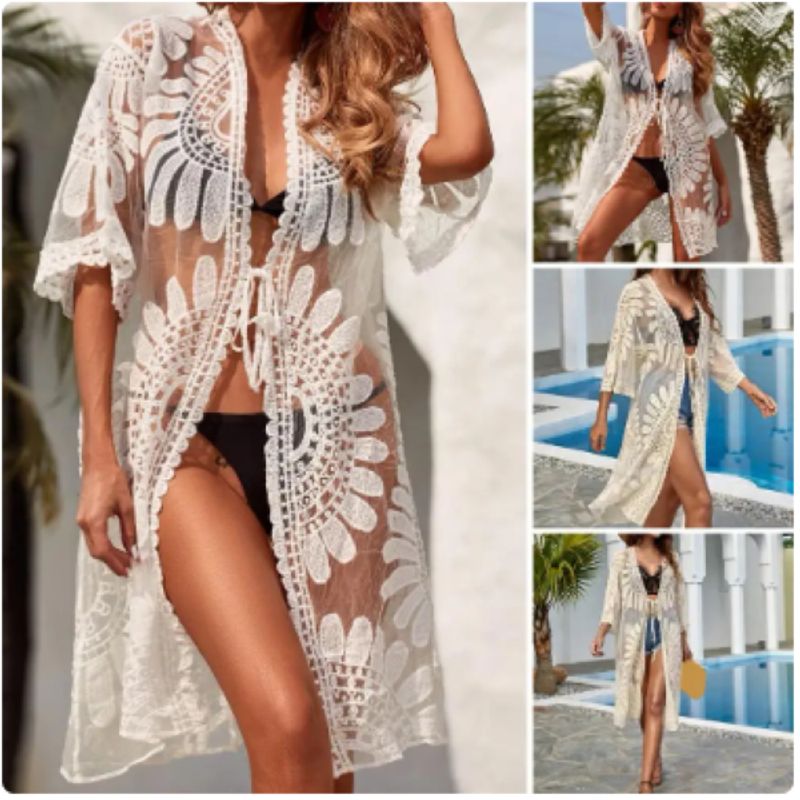 KAST PE - Kimono largo Tulip con Manga 3 4 Blanco - Talla ML