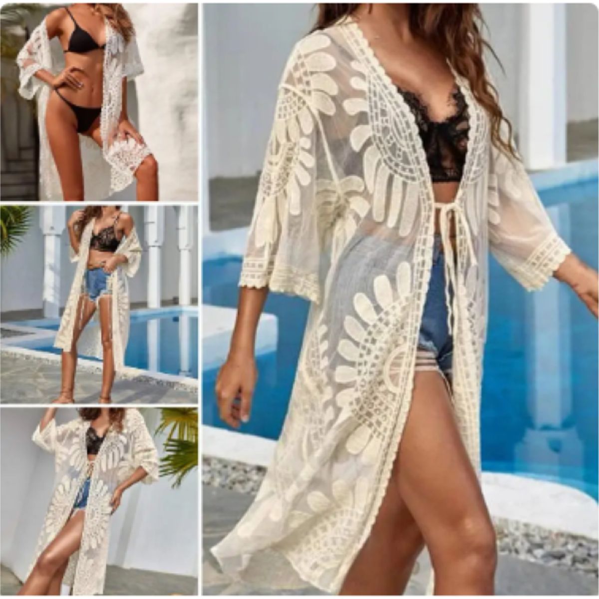 KAST PE - Kimono largo Tulip con Manga 3 4 Blanco - Talla ML