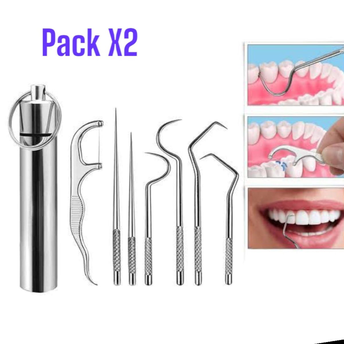 OEM - 2 Kit de Herramientas de Limpieza de Dientes de Acero Inoxidable 7en1