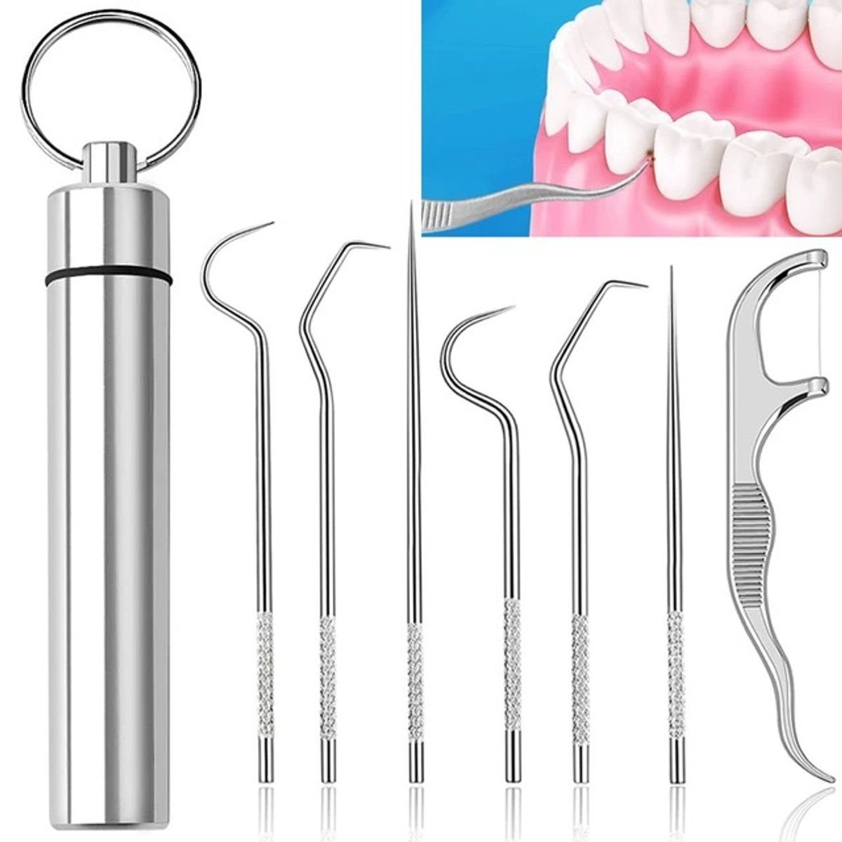OEM - 2 Kit de Herramientas de Limpieza de Dientes de Acero Inoxidable 7en1