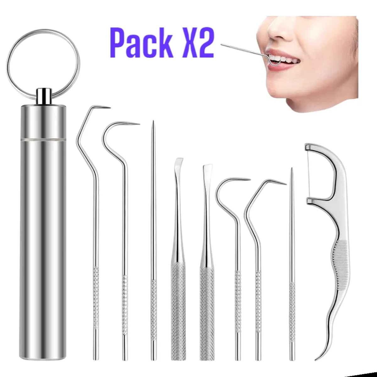 OEM - 2 Kit de Herramientas de Limpieza de Dientes de Acero Inoxidable 7en1