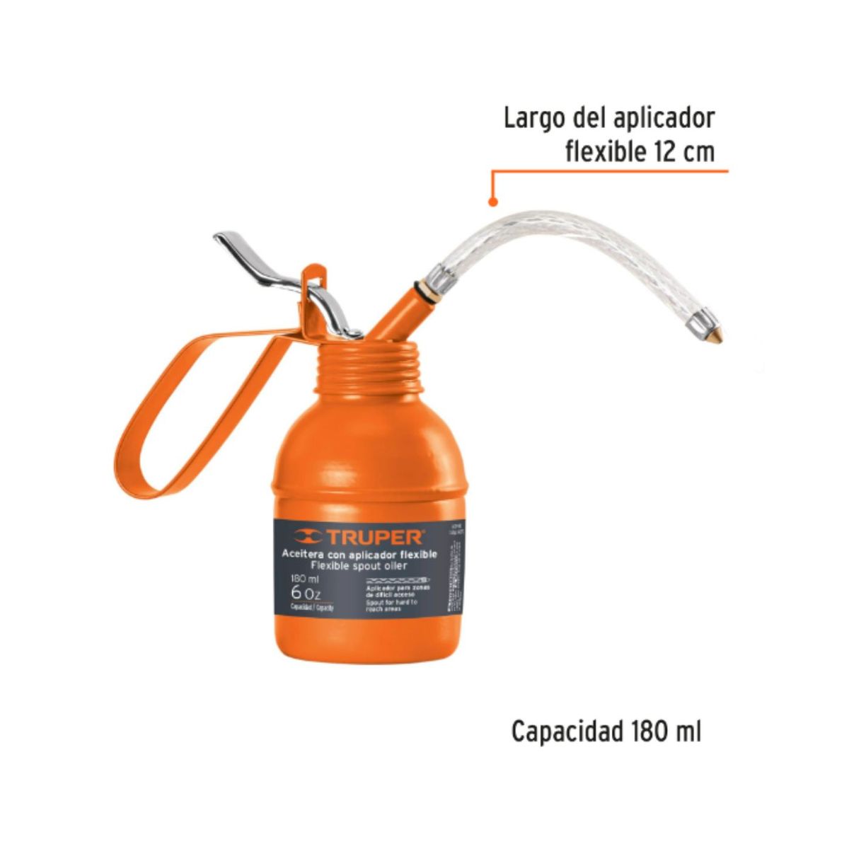 TRUPER - Aceitera de 180 ml (6 oz) con aplicador flexible, truper
