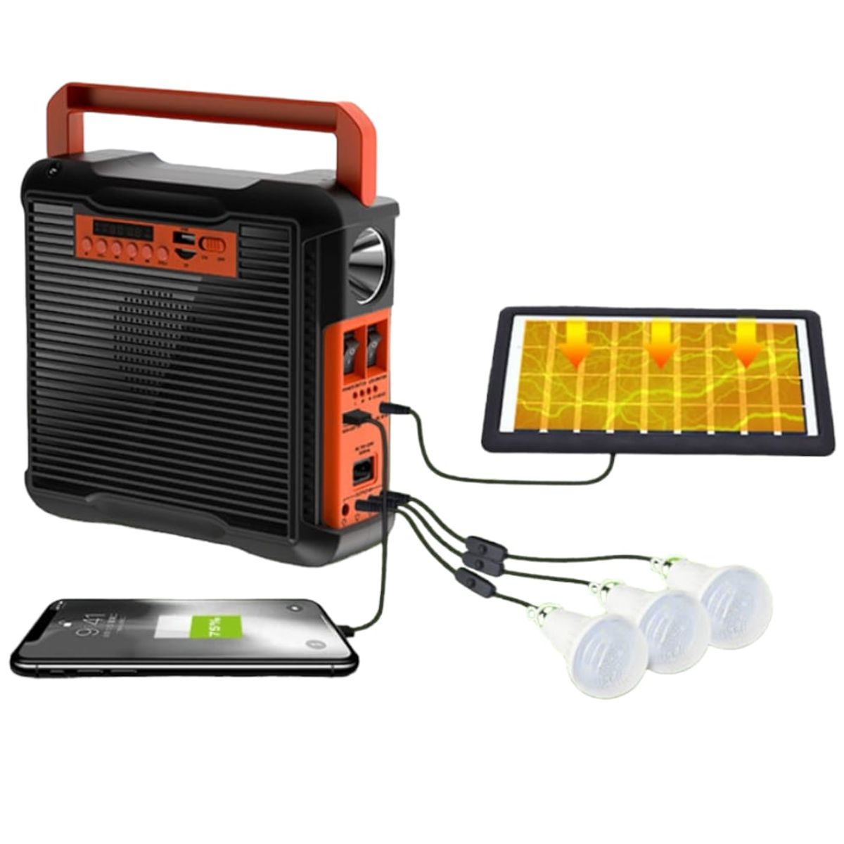 OEM - Kit Solar Multifuncional Solar Focos Linterna Radio Parlante Bluetooth
