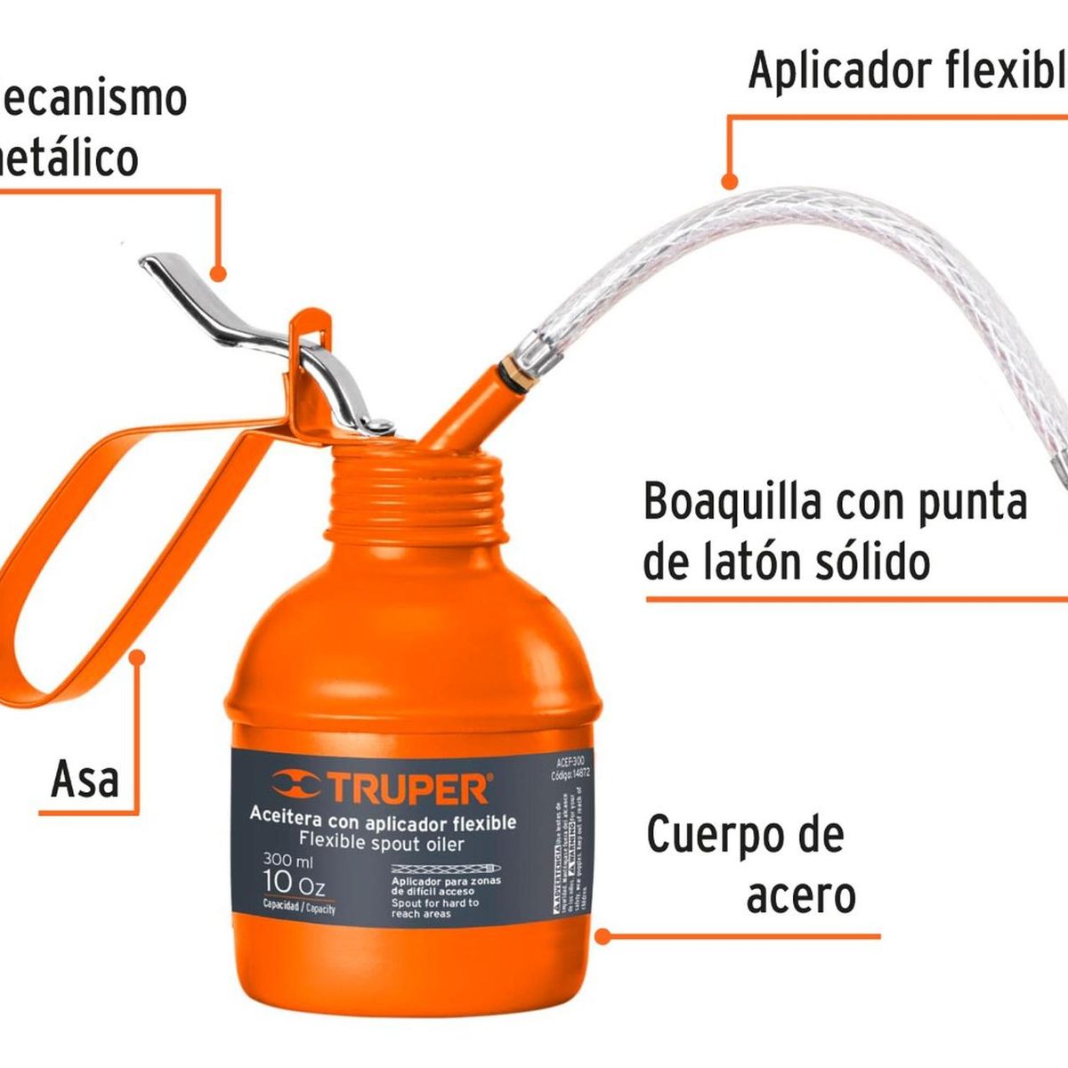 Truper - Aceitera de 300 ml 10 Oz con aplicador Flexible Truper