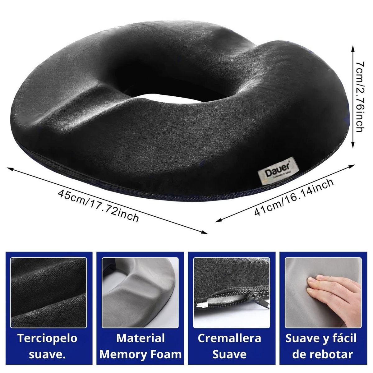 DAUER - Cojin Dona Anatomico Viscogel+ Bambu Refrescante Hemorroides Prostata