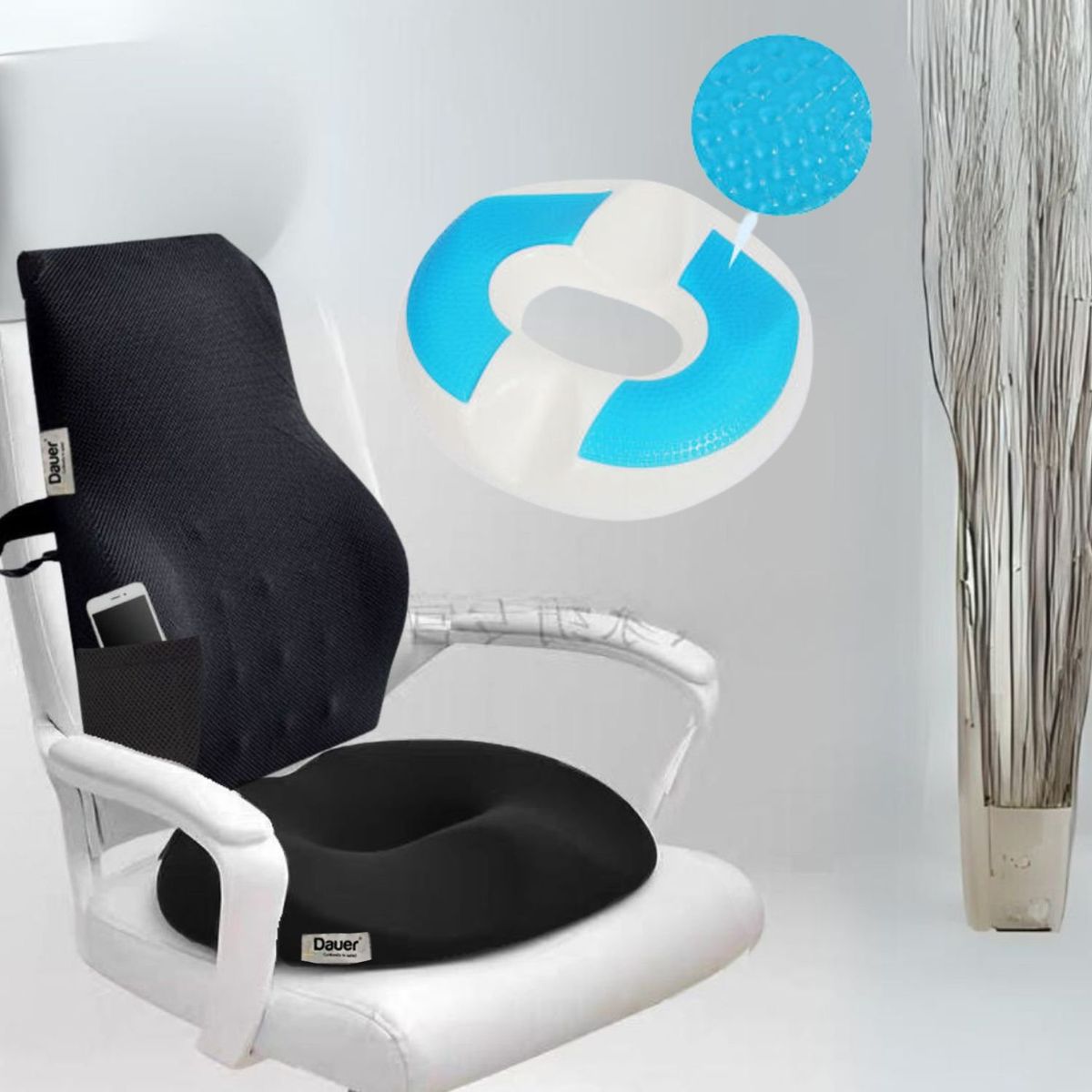 DAUER - Pack Cojines Ortopedicos Lumbar y Dona con Gel Tech refrescante+ Bambu