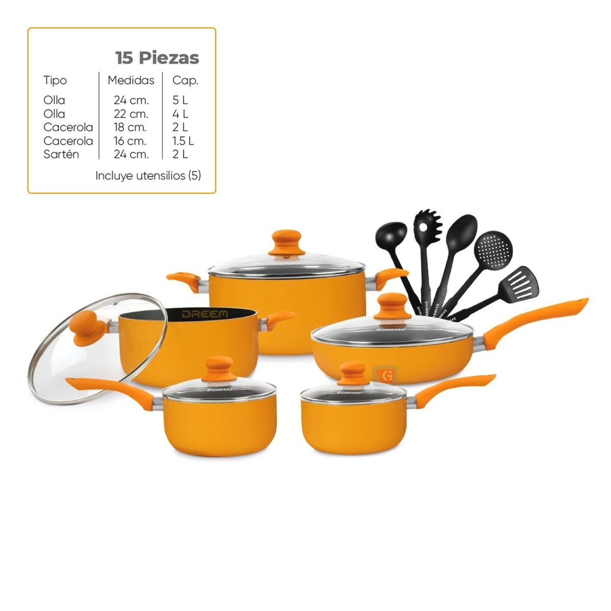 FINEZZA - Set de Ollas Antiadherentes Finezza FZ-1655T Naranja