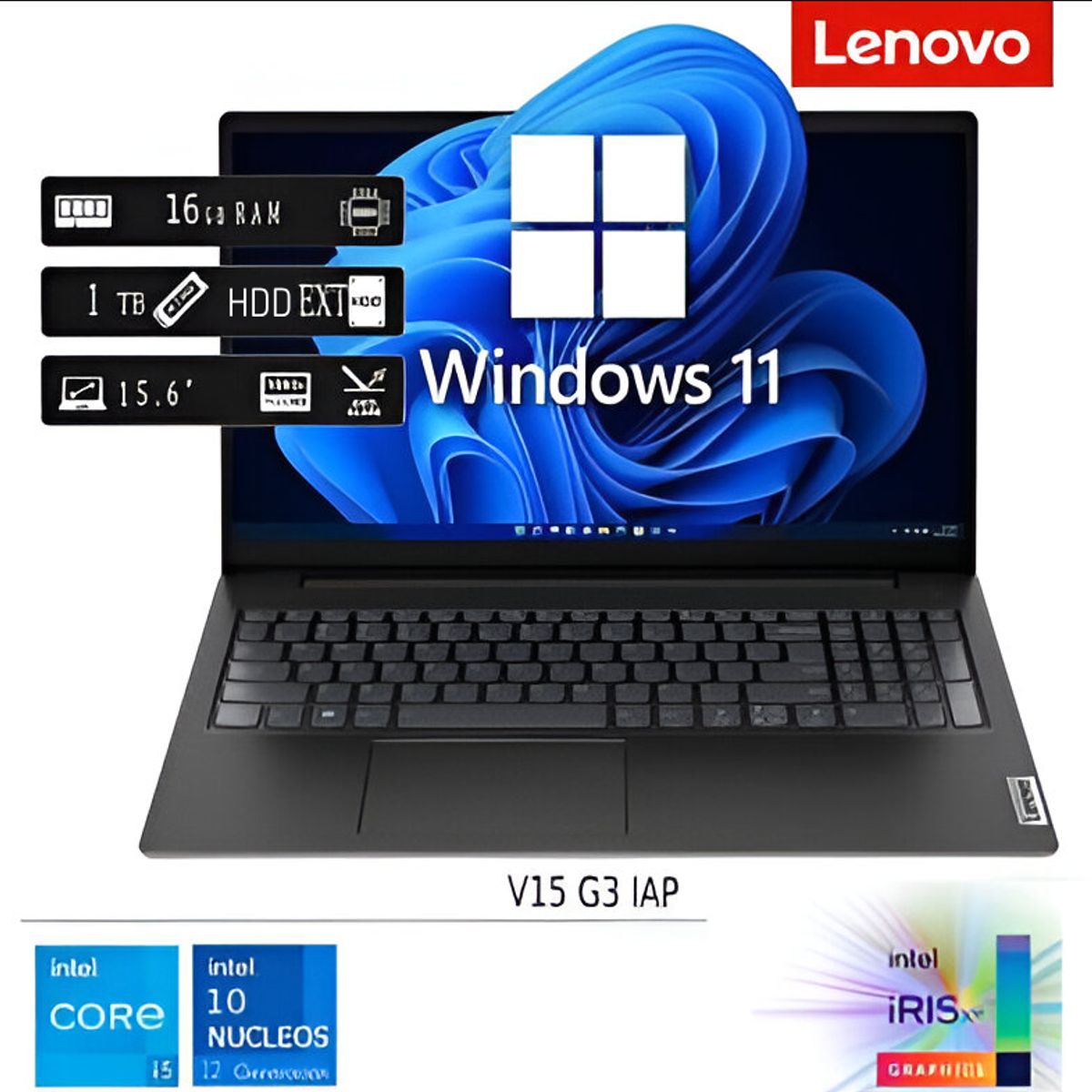LENOVO - Laptop Nueva Lenovo V15 G3 IAP Core I5 12va Gen 16GB RAM 1TB SSD 1TB HDD EXTERNO  -W11