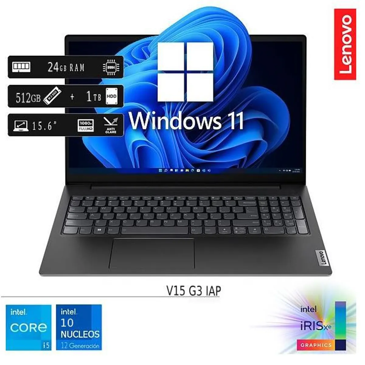 LENOVO - Laptop Nueva Lenovo V15 G3 IAP Core I5 12va Gen 24GB RAM 512GB SSD  1TB HDD Externo