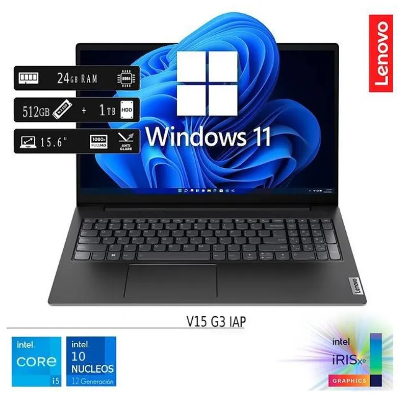 LENOVO - Laptop Nueva Lenovo V15 G3 IAP Core I5 12va Gen 24GB RAM 512GB SSD  1TB HDD Externo