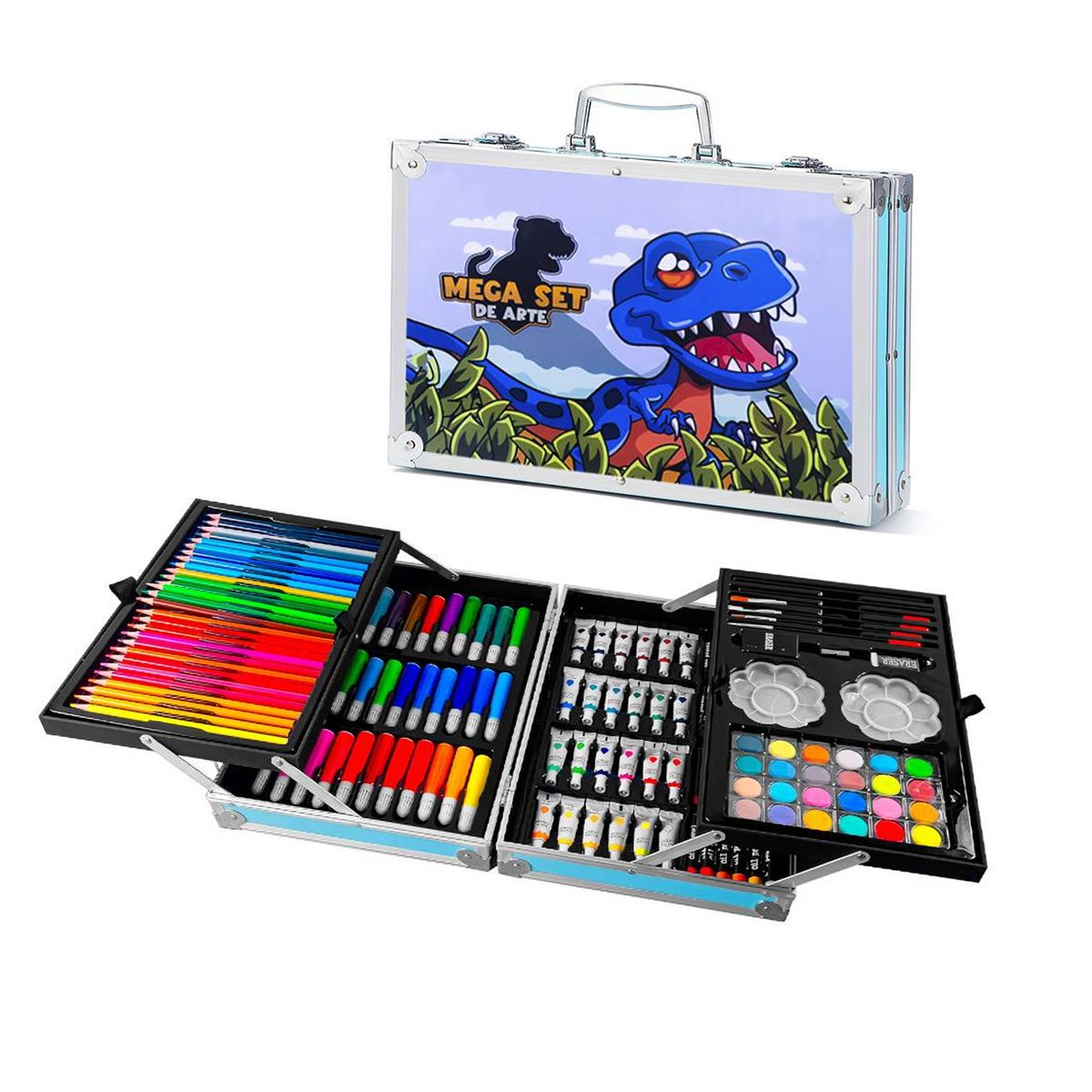 GENERICO - Set de Arte Maleta de Aluminio para Niños 144 Piezas Aleatorio