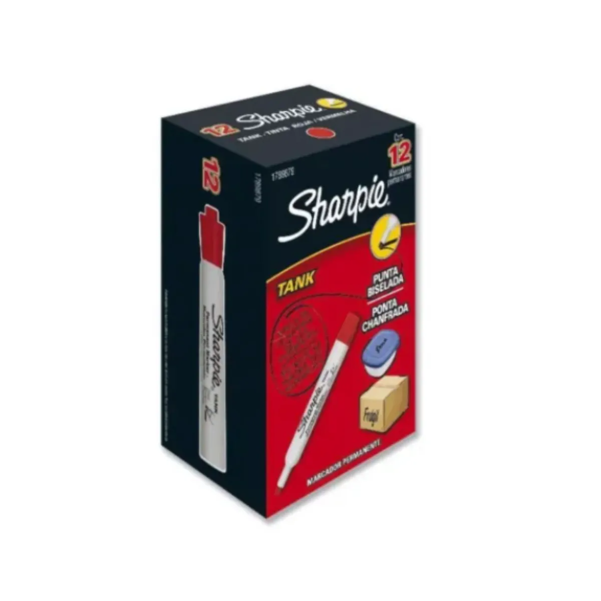 SHARPIE - Caja de 12 Marcadores Sharpie Tank Punta Biselada Rojo