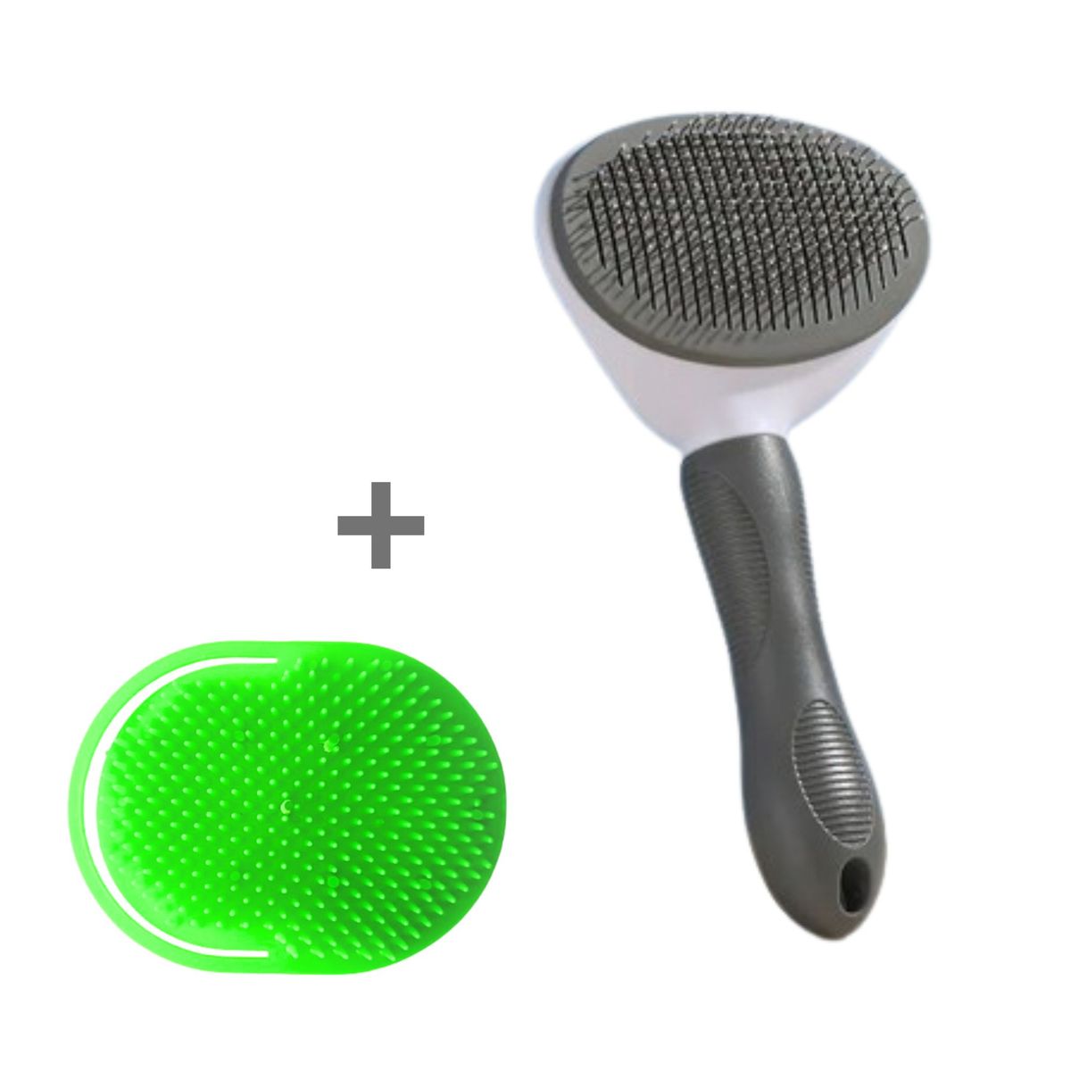 GENERICO - PACK CEPILLO PARA MASCOTA - BOTON ERGONOMICO OVAL PLOMO