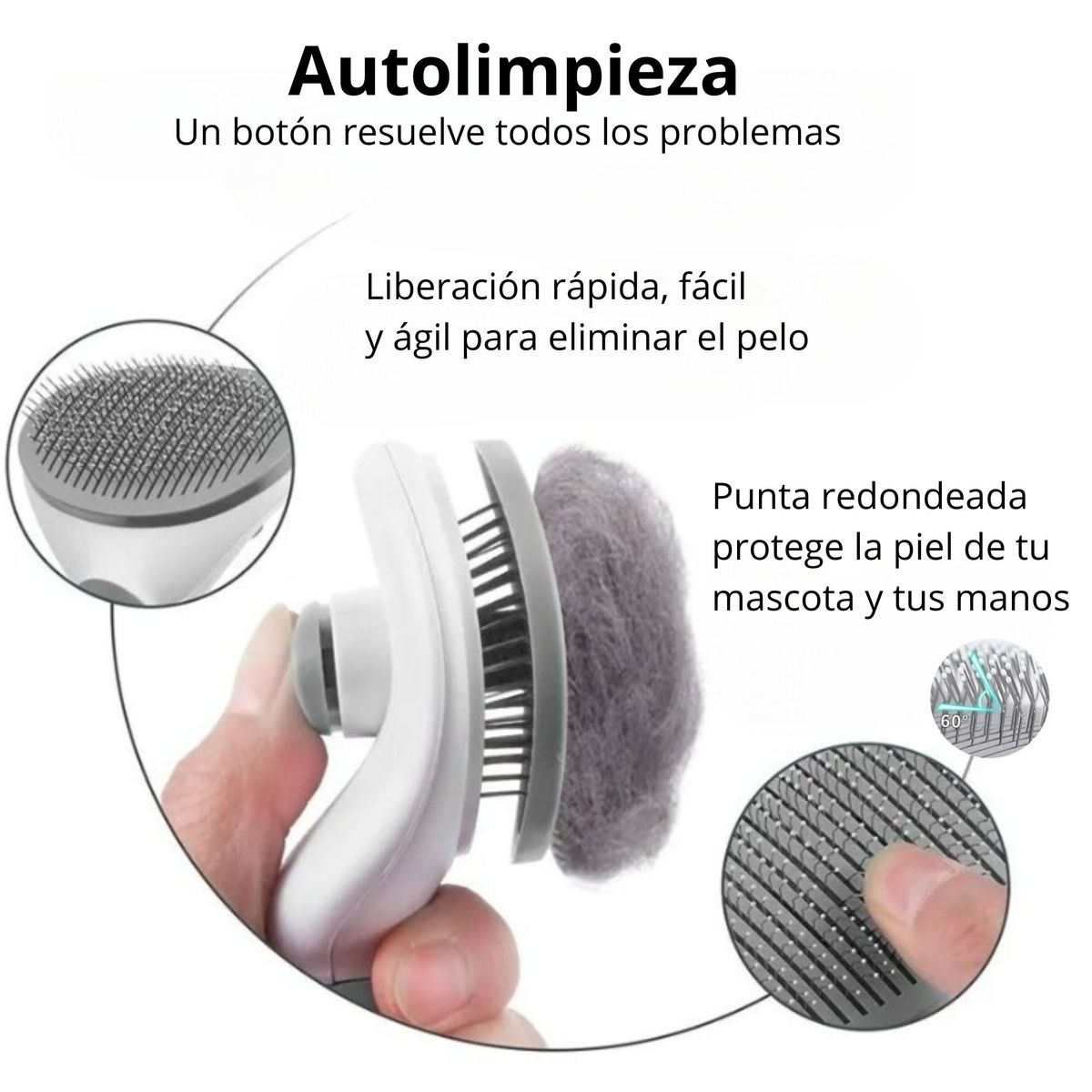 GENERICO - PACK CEPILLO PARA MASCOTA - BOTON ERGONOMICO OVAL PLOMO