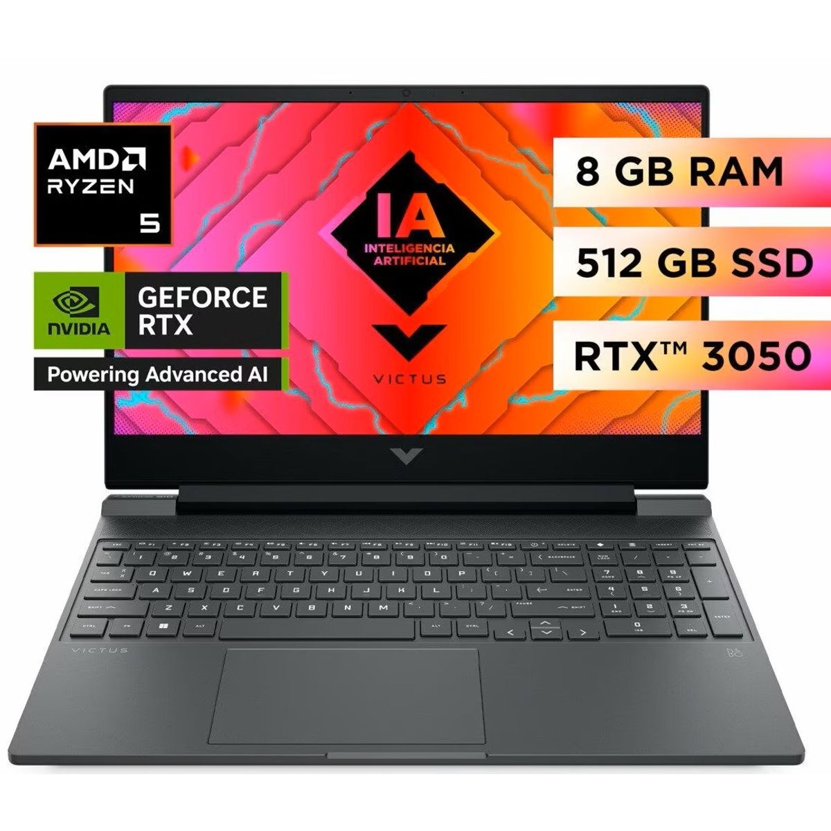 HP - LAPTOP HP VICTUS 15-Fb2002LA RYZEN 5-8645Hs 8GB RAM 512GB SSD NVIDIA RTX 3050 6GB 15.6 IPS FHS 144HZ
