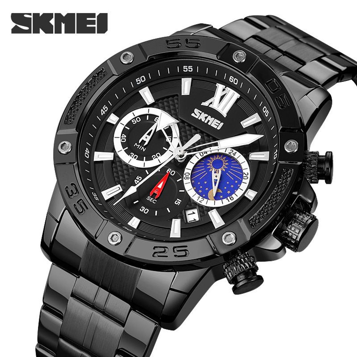 SKMEI - Reloj Skmei 9235 MOON PHASE NEGRO Cronómetro