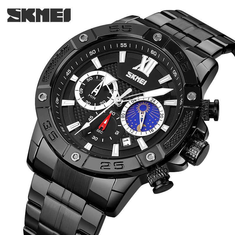 SKMEI - Reloj Skmei 9235 MOON PHASE NEGRO Cronómetro
