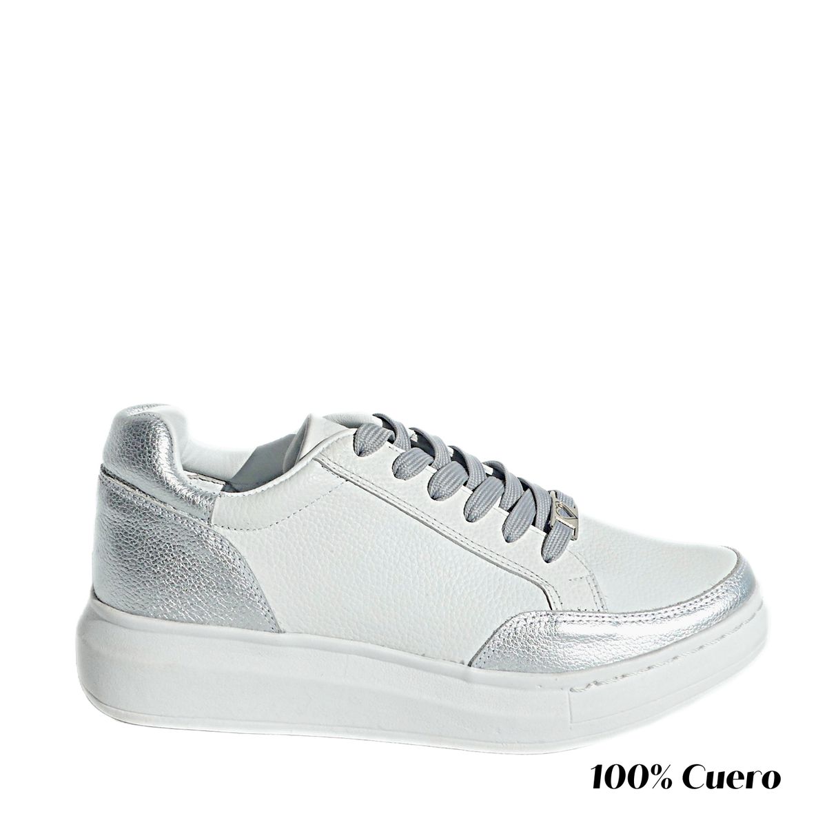SAPATU - Zapatillas Blancas Cuero Mujer con Plateado