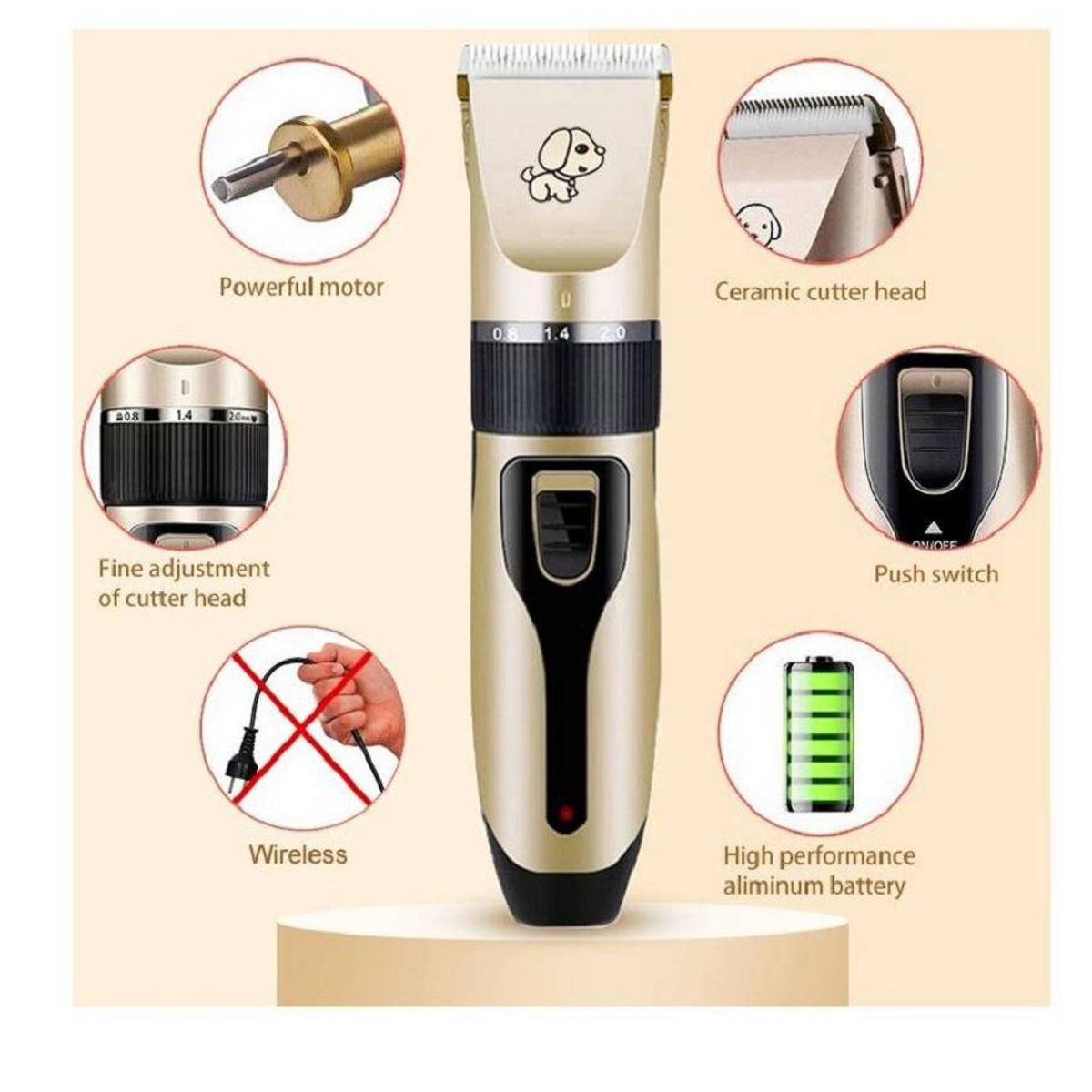 GENERICO - Cortadora de pelo inalámbrica recargable para mascotas