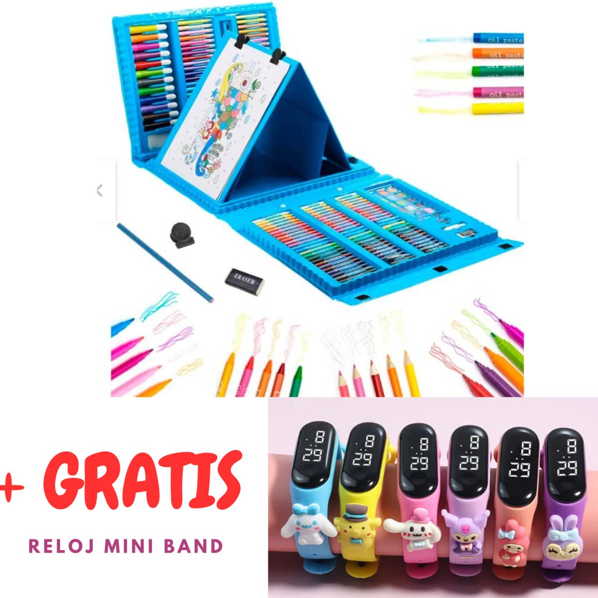 GENERICO - MEGA SET DE ARTE 208 PCZ DIDACTICO + RELOJ GRATIS-NIÑOS