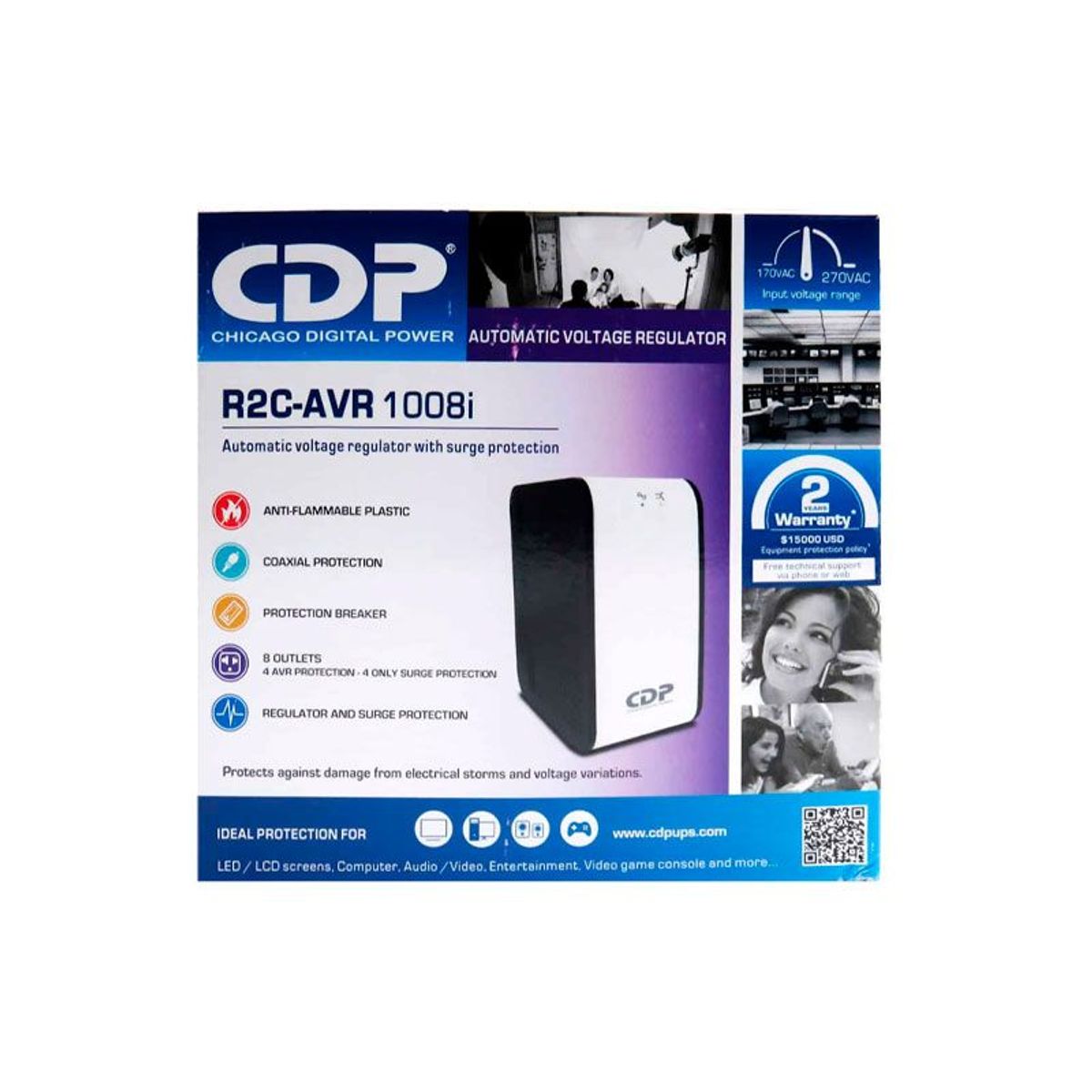 CDP - Estabilizador de voltaje 220 vac CDP Modelo R2C AVR1008i de 8 salidas
