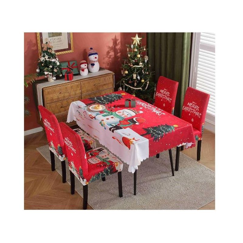 GENERICO - Mantel Navideño + 04 Forros Funda De Silla Decoración Navidad Pack 5 unds