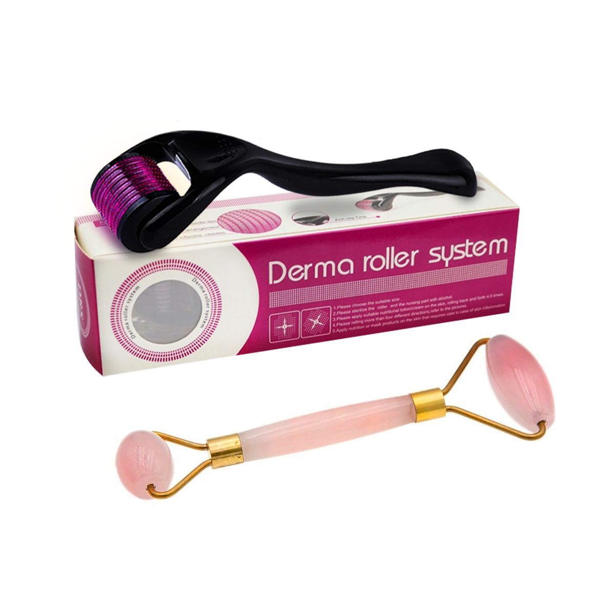 GENERICO - Derma Roller y Rodillo Facial de Cuarzo Rosa