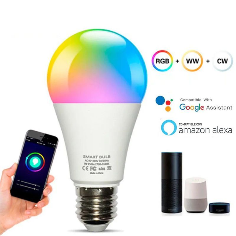 OEM - Foco Led Inteligente WiFi para Amazon Alexa y Google Luz blanca y RGB