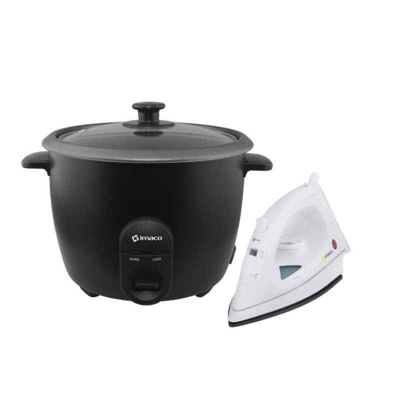 IMACO - COMBO IMACO OLLA  ARROCERA 18L NEGRA  + PLANCHA ETA10 CON VAPOR