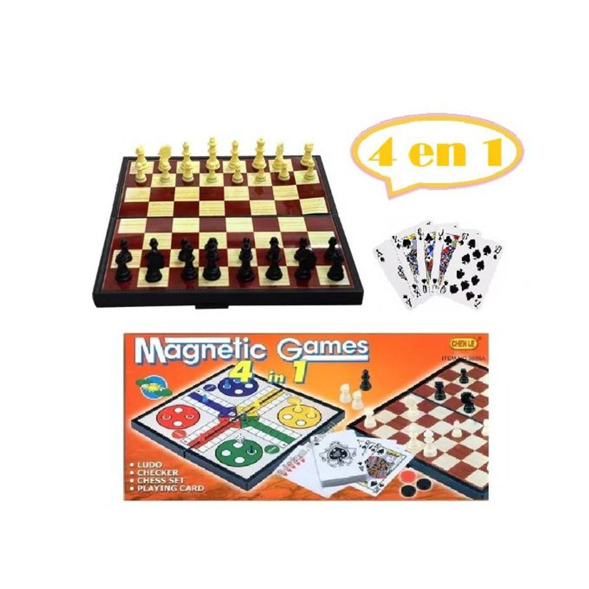 GENERICO - Tablero Ajedrez 4 en 1 Imantado con Caja de Casino Rojo
