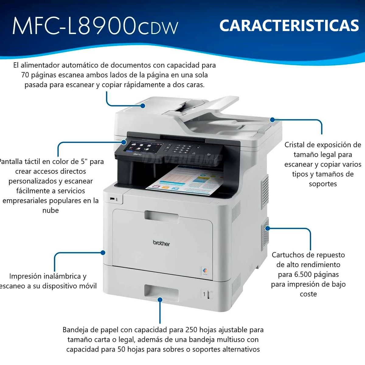 BROTHER - Impresora Laser Brother MFC-L8900CDW Multifuncion Color Wifi