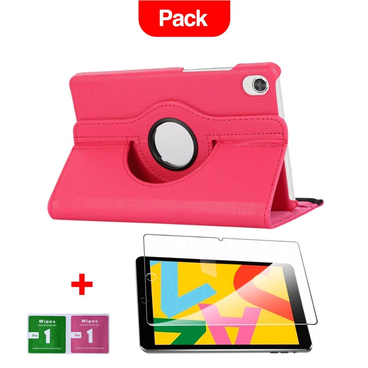 GENERICO - Combo Funda de iPad Pro 10.5" A1701 Giratoria Fucsia + Mica Resistente