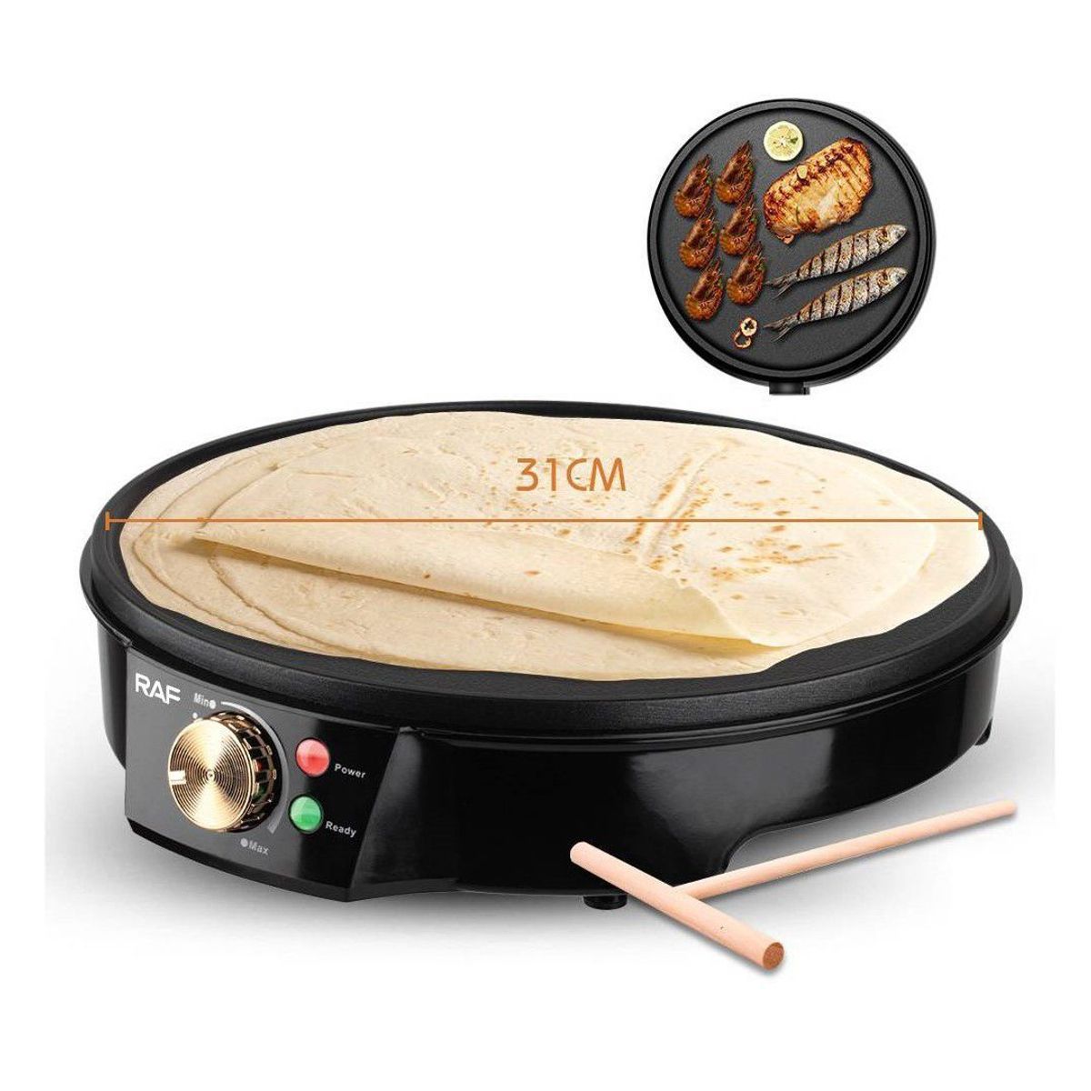 GENERICO - Plancha Eléctrica Antiadherente para hacer Crepes de 30cm