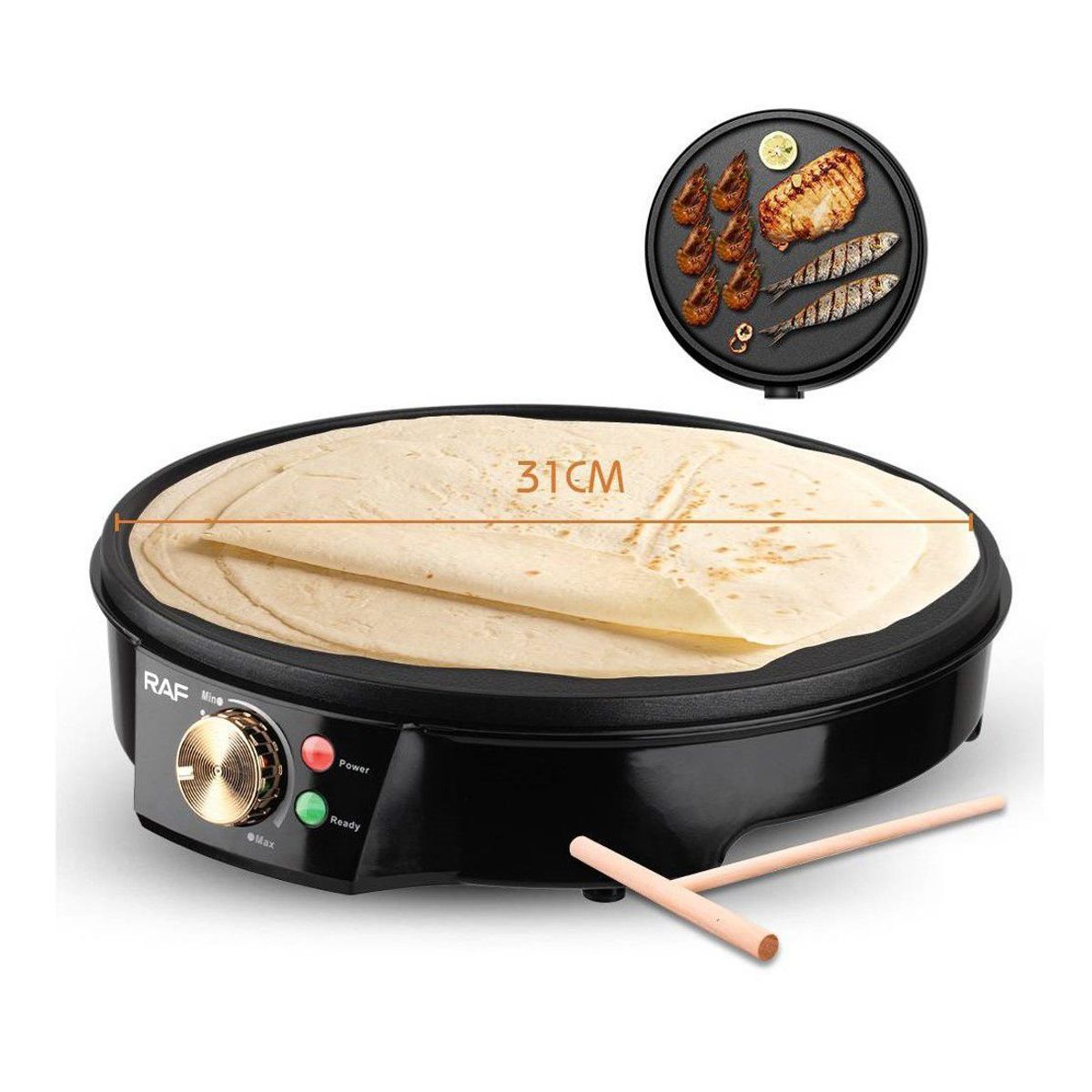 GENERICO - Plancha Eléctrica Antiadherente para hacer Crepes de 30cm