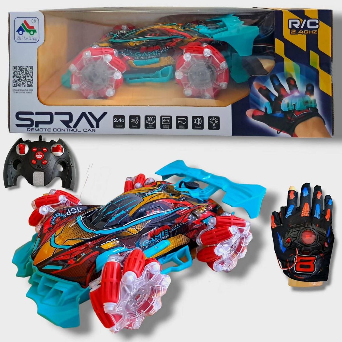 GENERICO - JUGUETE SPRAYCAR CONTROL REMOTO TIPO GUANTE BOTA HUMO 360º