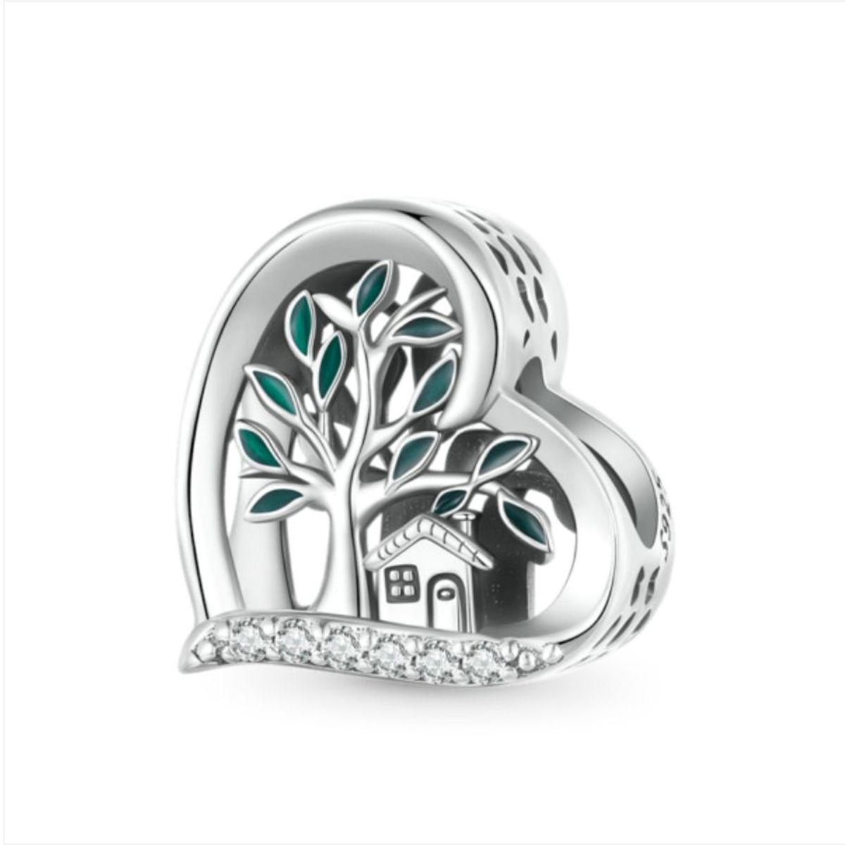 GENERICO - Charm de plata en forma de corazón con árbol de la familia