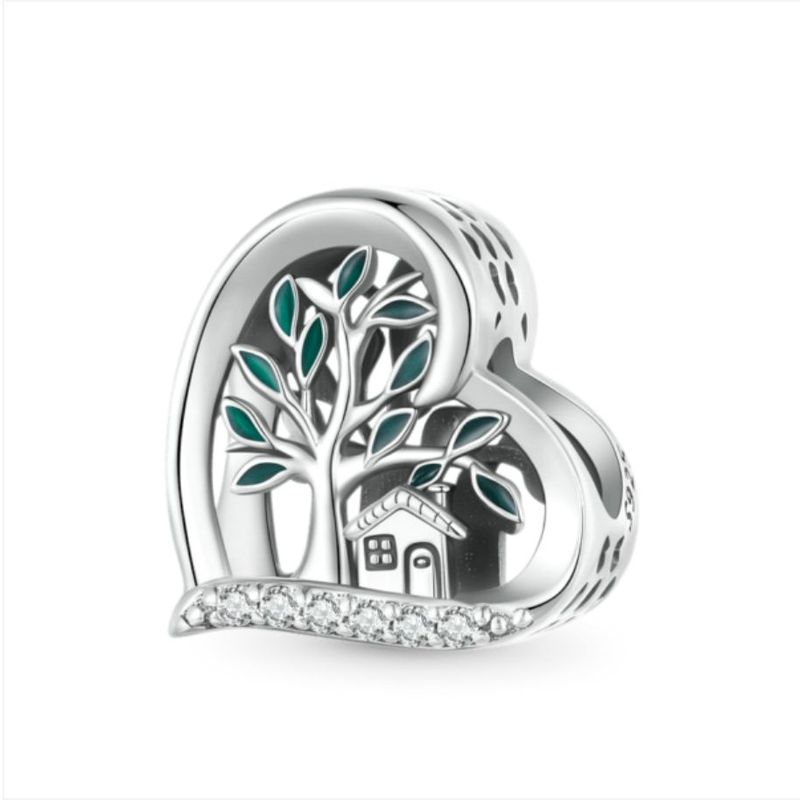 GENERICO - Charm de plata en forma de corazón con árbol de la familia