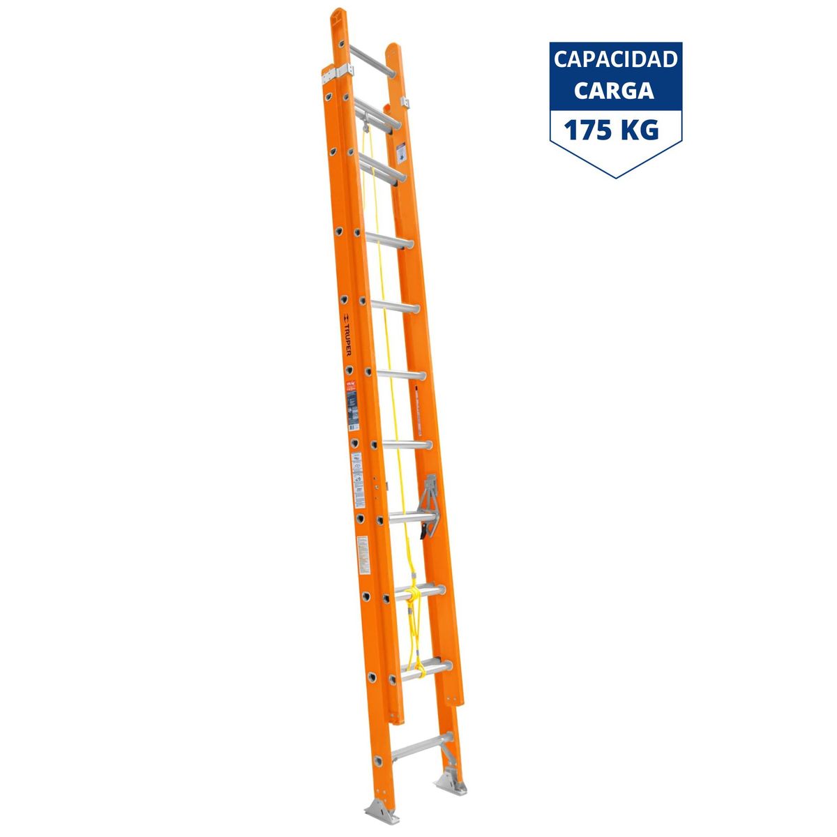 TRUPER - Escalera telescópica 20 peldaños, fibra de vidrio DIELECTRICO Truper