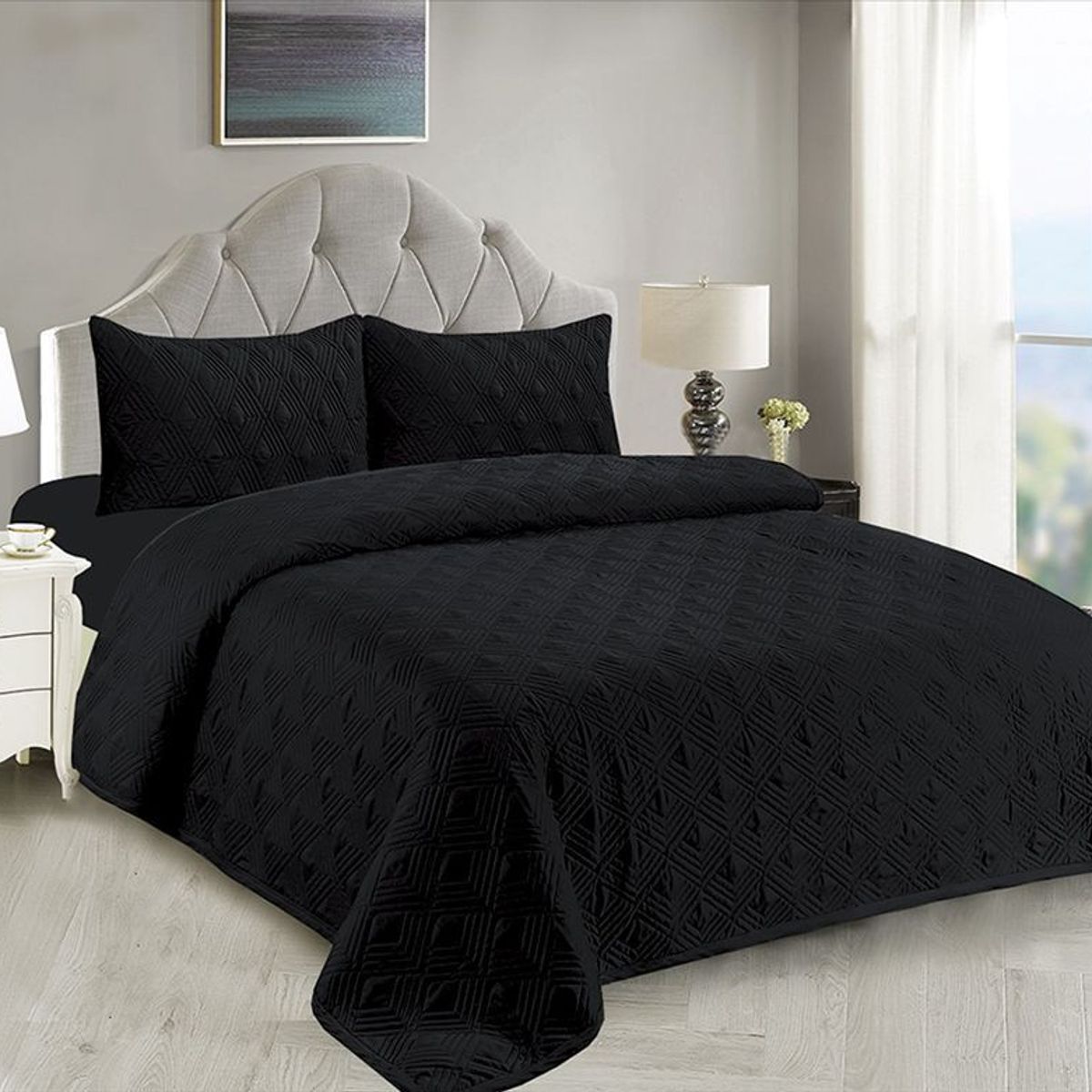 CASATEX - Cubrecama + Juego de sabanas 2 plazas - Negro