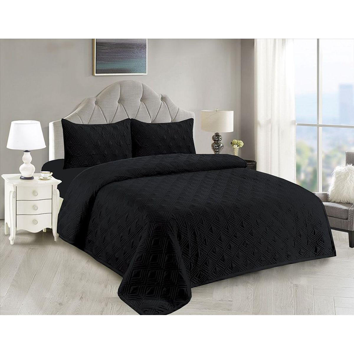 CASATEX - Cubrecama + Juego de sabanas 2 plazas - Negro