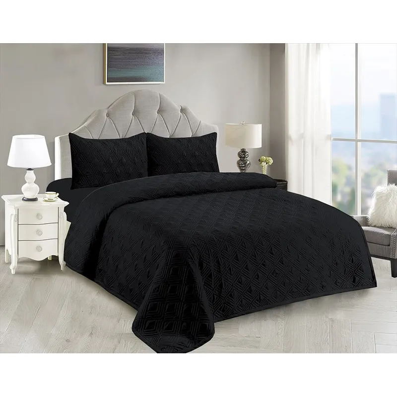 CASATEX - Cubrecama + Juego de sabanas 2 plazas - Negro