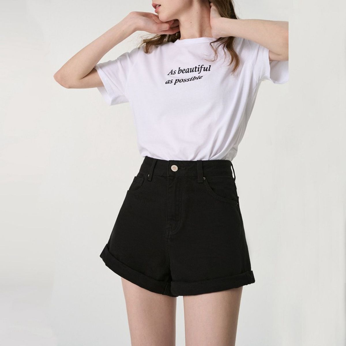 DENISASAA - pantalones cortos de mezclilla enrollados pantalones cortos casuales