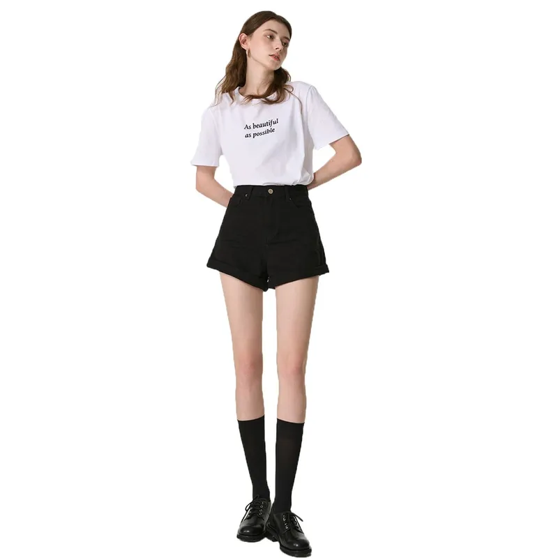 DENISASAA - pantalones cortos de mezclilla enrollados pantalones cortos casuales