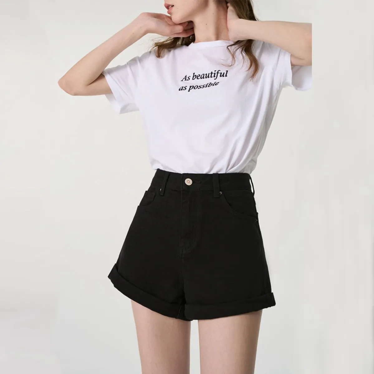 DENISASAA - pantalones cortos de mezclilla enrollados pantalones cortos casuales