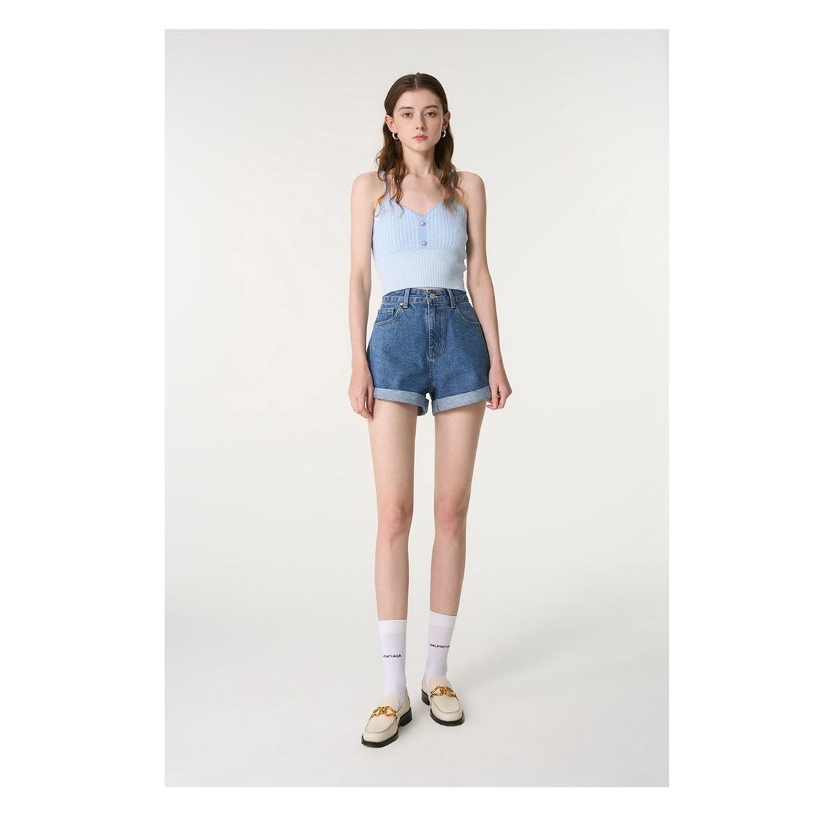 DENISASAA - pantalones cortos de mezclilla enrollados pantalones cortos casuales