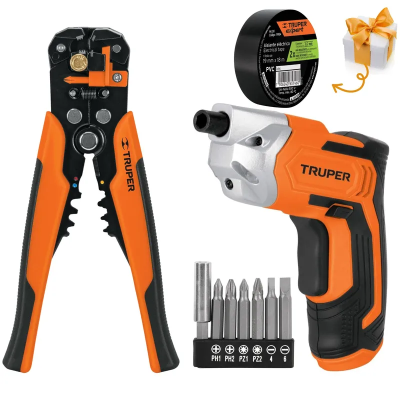 TRUPER - KIT PELACABLE PONCHADOR AUTOMATICOL DESTORNILLADOR INALAMBRICO