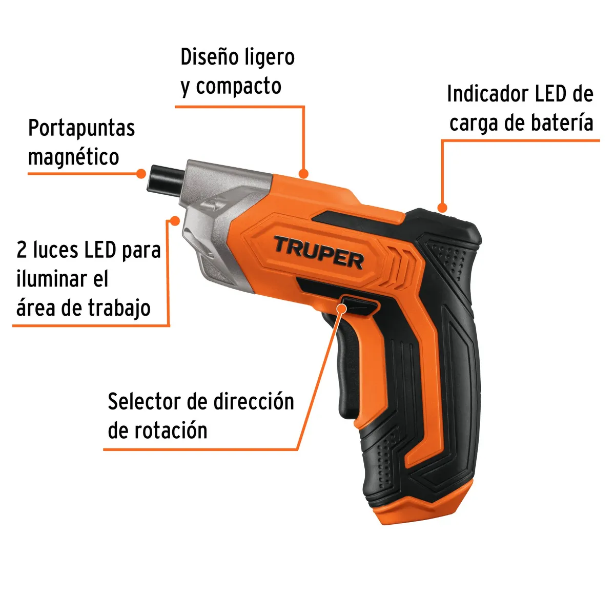 TRUPER - Destornillador atornillador inalámbrico 3.6 V con 7 Puntillas Truper