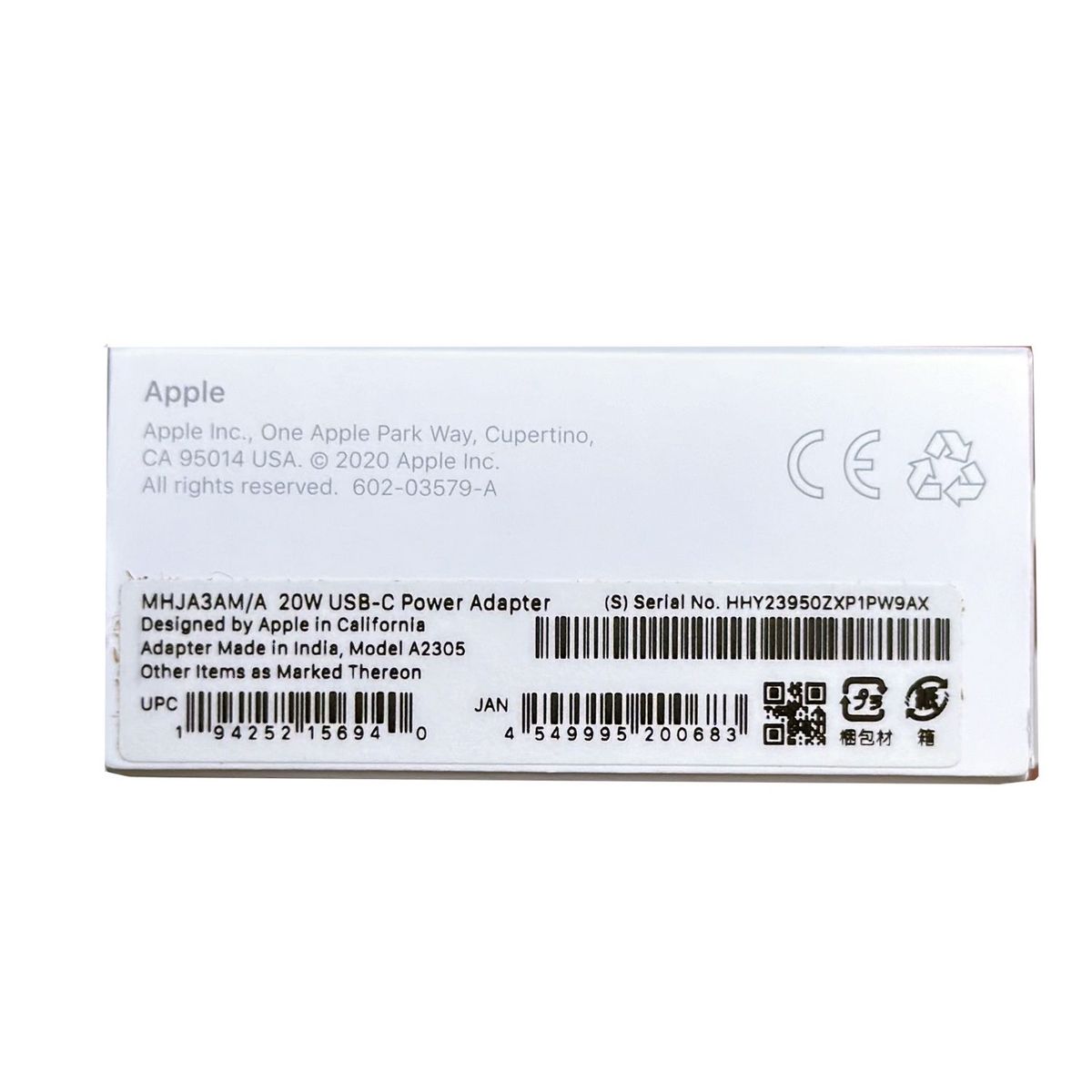 APPLE - Cargador Apple USB-C 20W carga rápida Blanco